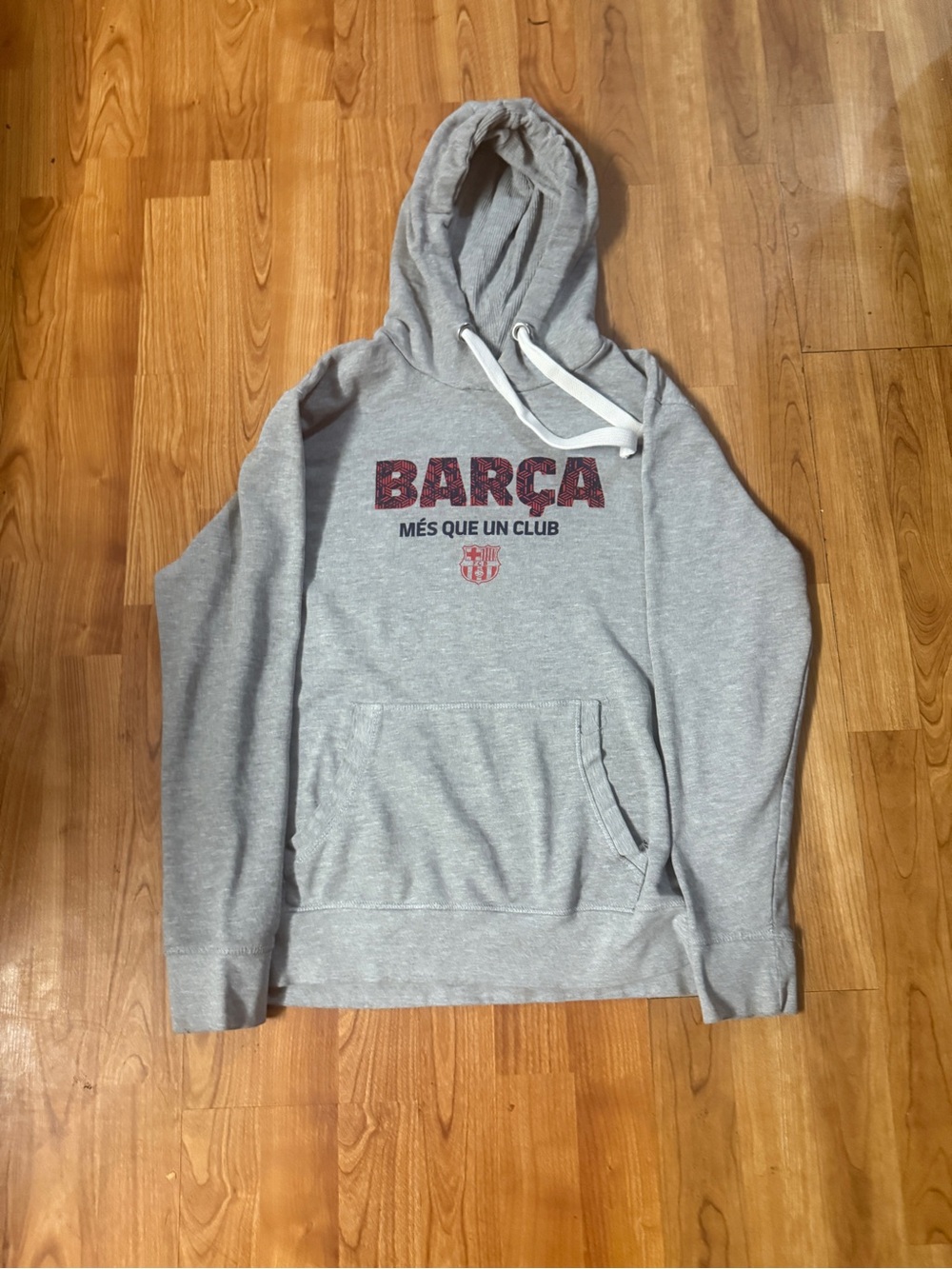BARÇA Men's Grey Pullover Hoodie with Chest Logo
